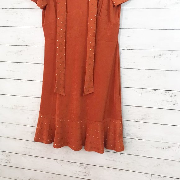 NWT Michael Kors Burnt Orange Studded Ruffle Dress - Picture 3 of 5